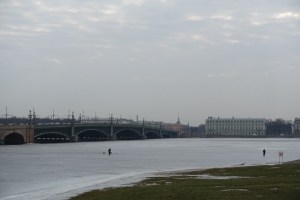Ice fishing on the Neva River